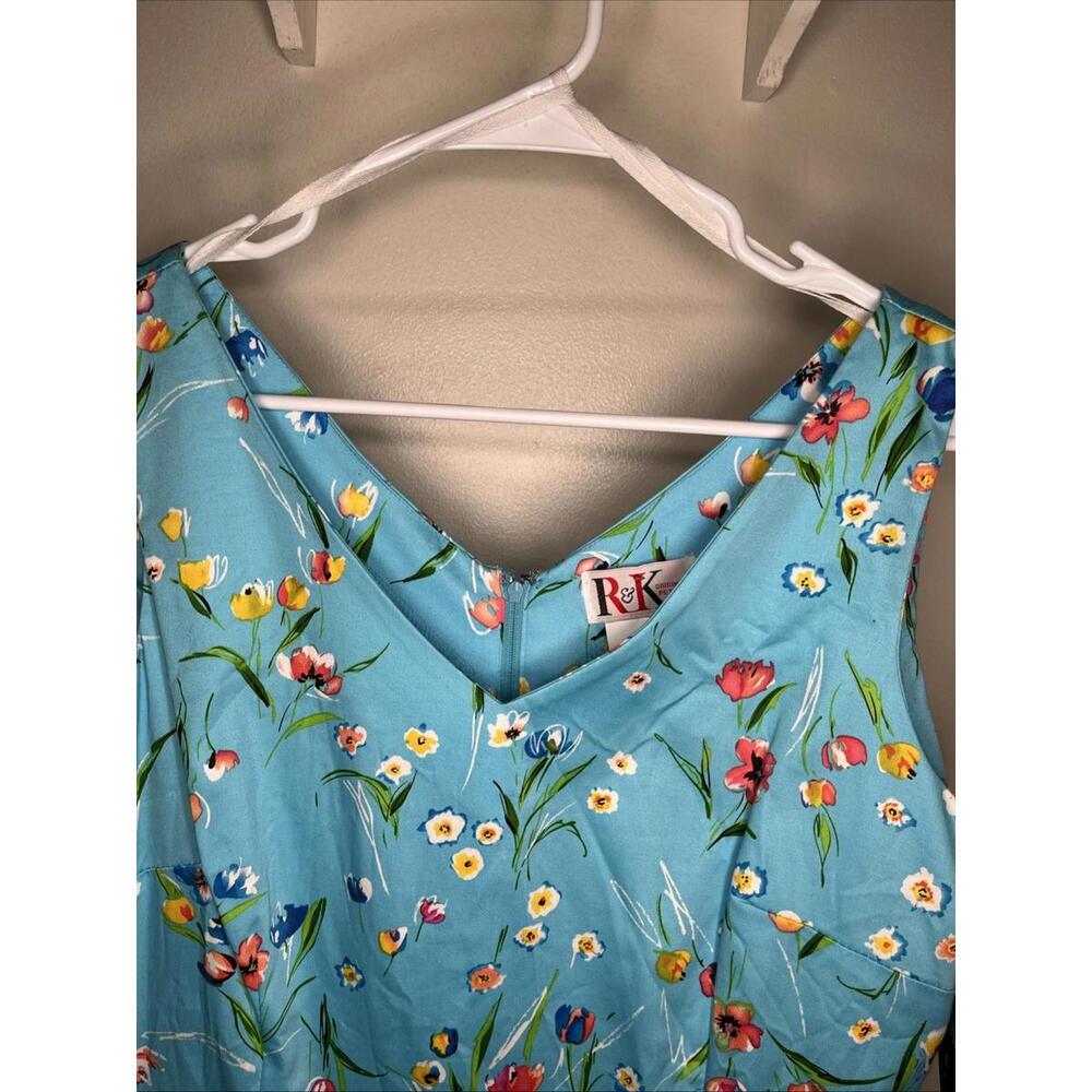 R&K Original Petite Dress Aqua Floral Summer Beach Size12P - Picture 2 of 9